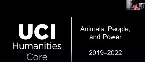 Nasrin Rahmieh speaks over a powerpoint on zoom