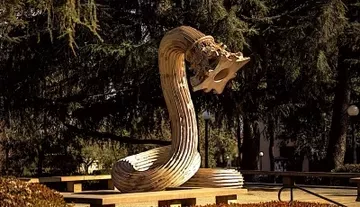 Sculpture of a coiled column on Stanford campus