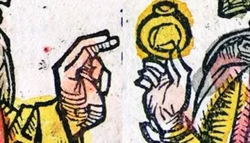 Two illustrations reaching towards a ring